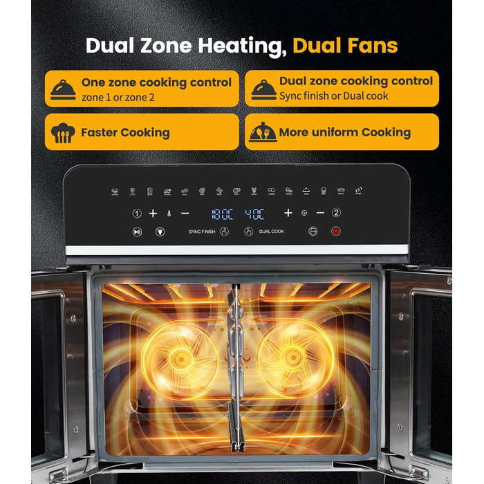 Фритюрниця-мініпіч Air Fryer Emphsism Dual Zone XXL з LED-сенсорним екраном, 1800W, 15 програм, з рецептами та 11 аксесуарами