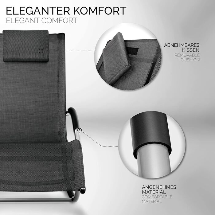 Розслаблююче крісло-шезлонг Tillvex для саду | Водостійкий шезлонг | Крісло-гойдалка з навантаженням до 150 кг | Лежак з дихаючою спинкою (Антрацит/Сірий) (Чорний)