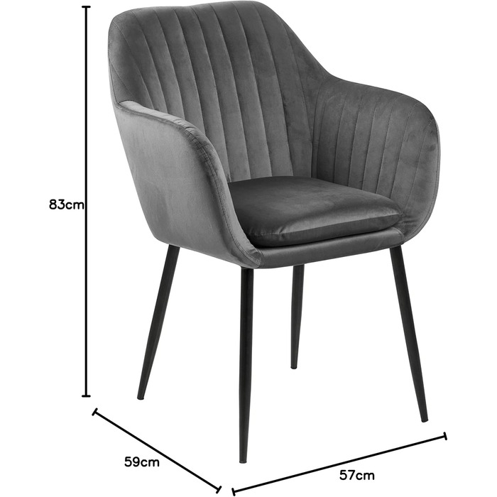 AC Design Furniture Стілець для їдальні Wendy, темно-сірий/чорний, велюр/метал, 57x61x83 см