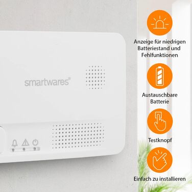 Виявлювач чадного газу Smartwares FGA-13051 з датчиком на 10 років, кнопка тестування, LED-індикатори
