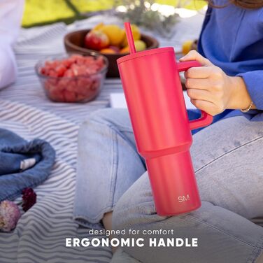 Термокружка Simple Modern з трубочкою та ручкою | 1180 мл, нержавіюча сталь, ізольована | Ідеальний подарунок для жінок та чоловіків | Almond Birch