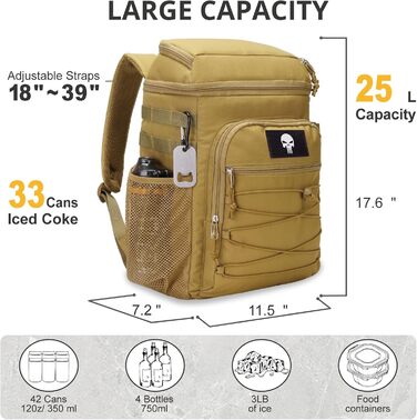 Тактичний холодильний рюкзак 25L – ізольований, водовідштовхуючий, міцний. Ідеальний для роботи, відпочинку, кемпінгу та піших прогулянок (Колір: Коричневий)
