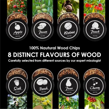 Набір для копчення віскі та коктейлів Smokeologist – 8 натуральних ароматизаторів, подарункова дерев'яна коробка, преміум-пальник на бутані