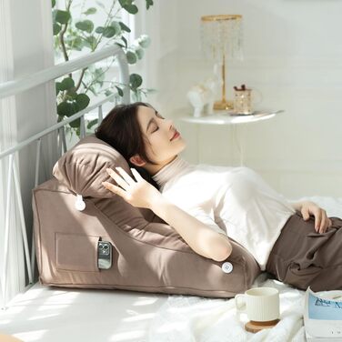 Подушка для читання COYEUX, велика подушка для ліжка з кишенею, спинка для телевізора, клиновидна подушка з підтримкою шиї, для сидіння в ліжку, на дивані або на підлозі (з підголовником) сіро-блакитна, ширина 55 см (з підголовником)