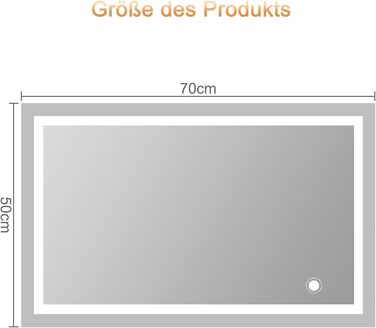 Дзеркало для ванної кімнати зі світлодіодним підсвічуванням 50x70 см, з сенсорним вимикачем, срібне