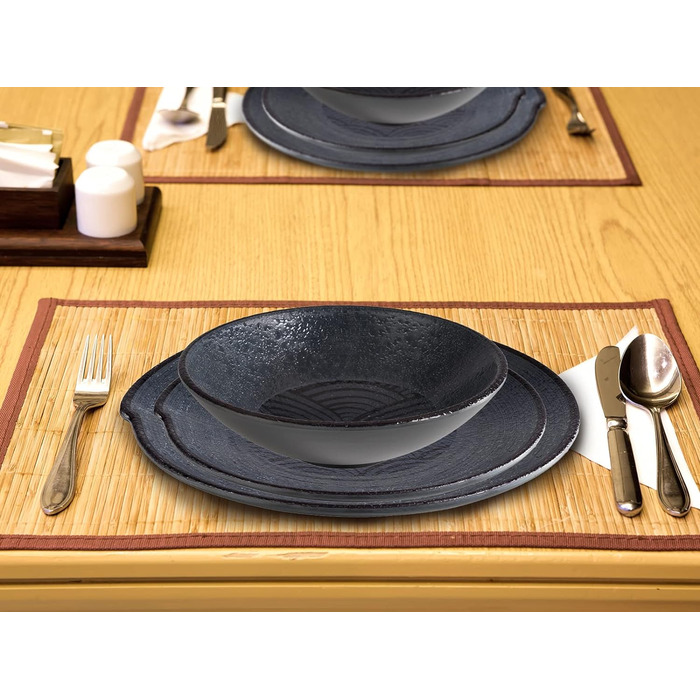 Меламіновий посуд Набір з 2 супових тарілок, Похідний посуд чорний з декором (посуд 4 персони)