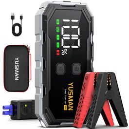 Портативний зарядний пристрій (Powerbank) Starthilfe для автомобілів | 8000A, бустер для акумулятора, LED-ліхтарик, дисплей, кабелі – для SUV, мотоциклів, газонокосарок Black