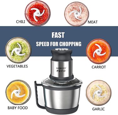 М'ясорубка-подрібнювач електричний SOKANY SK-7027 800W з чашею 3л з нержавіючої сталі, 2 швидкості, для м'яса, овочів, фруктів