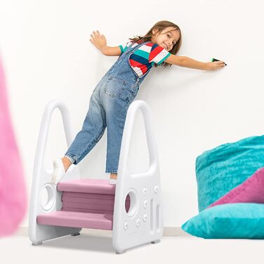Тритх-стілець для дітей LZQ Kinder Tritthocker: 2 сходинки, піраміда, антиковзкий, пластик, рожевий (2-5 років)