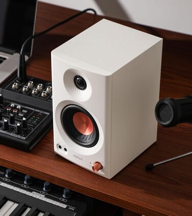 Edifier MR3 - Компактні студійні колонки 2.0, Hi-Res Audio, Bluetooth 5.4, RCA, AUX, керування через додаток, 2 x 18W (білі)