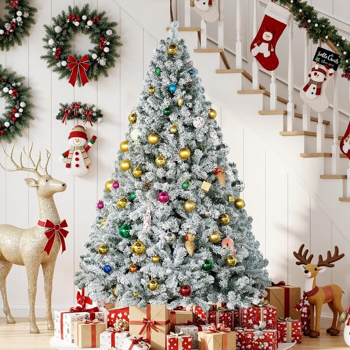 Штучна ялинка Yaheetech зі снігом 183 см (діаметр 120 см), 820 гілок, з металевим підставкою, швидкий монтаж, складана ялинка для дому