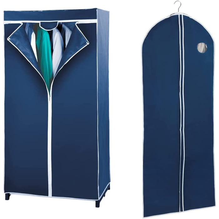 Повітряний шафа WENKO, зручний тканинний шафа для зберігання Текстилю без пилу, міцна металева рама, легка збірка, дихаючий нетканий матеріал, 75 х 150 х 50 см, темно-синій (середній)