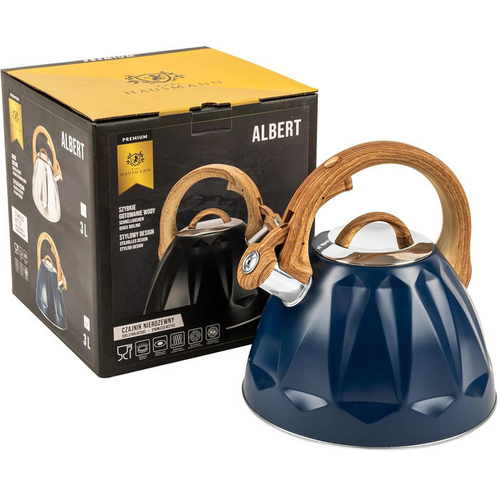 Чайник для води Karl Hausmann Induktion 3L з автоматичним свистком - нержавіюча сталь, сумісний з індукційними, газовими та електричними плитами
