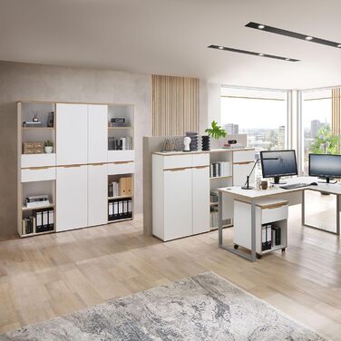 Роликовий контейнер Stella Trading Memphis для офісу, білий / Artisan Eiche, з висувними ящиками, 45 x 66 x 55 см