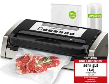 Вакууматор Bonsenkitchen для продуктів, потужний вакуумний пакувальник (15л/хв) з вбудованим різаком та ручкою-фіксатором, чорний