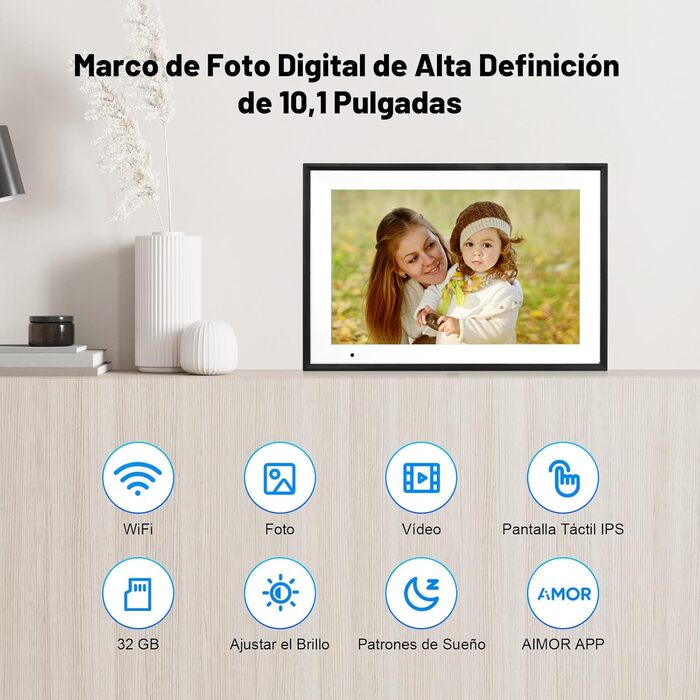 Цифровий фоторамка WiFi 10,1 дюйма, IPS HD сенсорний екран, 32GB, автоматичне обертання, підключення з будь-якого місця, чорний