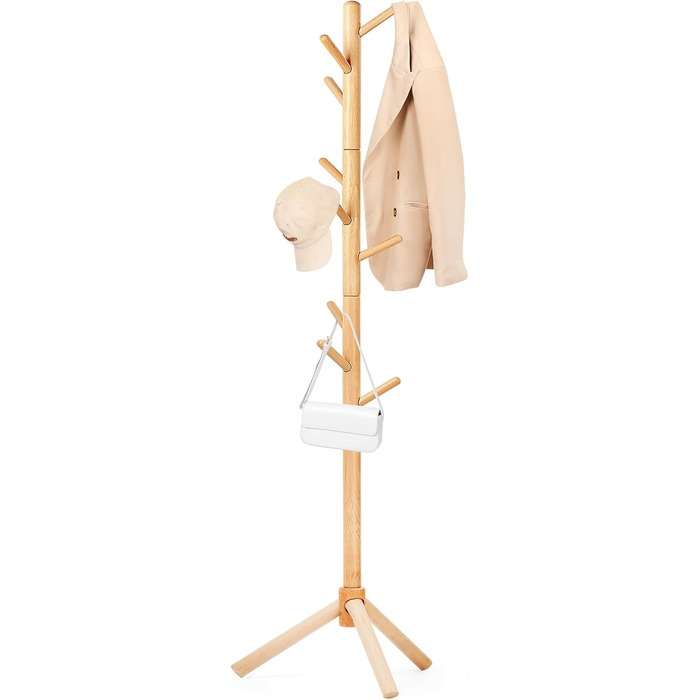 Підставка для одягу з бука, 9 гачків, 3 рівня висоти, білий колір, дерев'яна