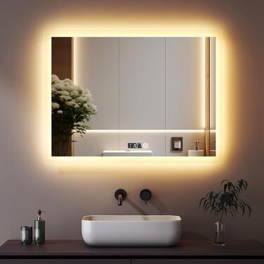 Дзеркало для ванної кімнати Boromal з підсвічуванням та годинником 50x70 см, LED, 3 кольори, регулювання яскравості, сенсорне керування