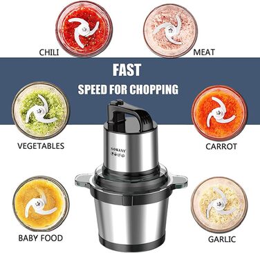 М'ясорубка-подрібнювач Sokany SK-7028 800W з чашею 4л, електричний подрібнювач для м'яса, овочів, фруктів з 2 швидкостями та 4 лезами