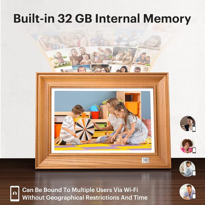 Цифровий фоторамка Kodak 10 дюймів з Wi-Fi, 32GB, IPS HD сенсорний екран, автоповорот, бездротове підключення, фото та відео, безкоштовний додаток (дерево)