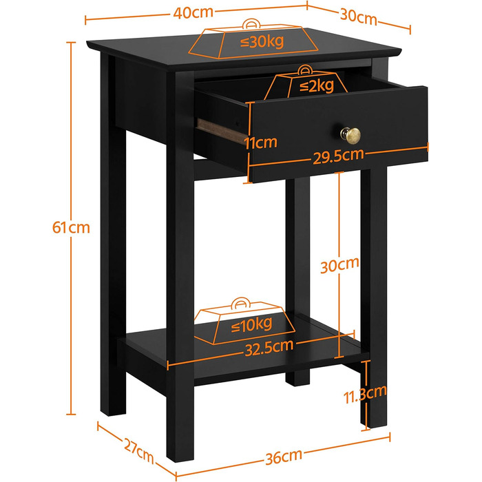 Набір тумбочок Yaheetech з 2 шт. , з шухлядою та полицею, скандинавський дизайн, чорний