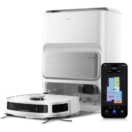 Робот-пилосос EUREKA J12 Ultra з функцією миття підлоги (самостійне очищення, прання та сушка), потужність всмоктування 5000Pa, обертова функція миття, Dual-LiDAR навігація, 3D уникнення перешкод, білий