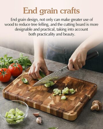 Дерев'яний обробний дошка XINZUO з акації (35x25x2.6 см) - обробна дошка для кухні з антиковзкими ніжками, ручкою та канавкою для соку, практичний аксесуар для кухні