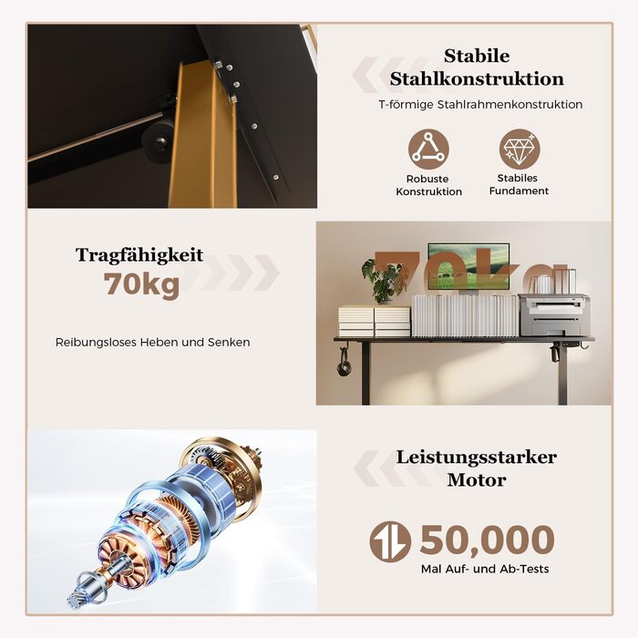 Регульований за висотою стіл Klicelor з двома ящиками, електричний, для офісу та дому, 160 x 60 см