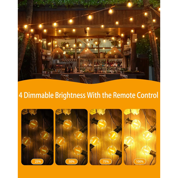 LED гірлянда для зовнішнього використання, G40 лампочки, ABS пластик, сонячна, вологостійка, для романтичного декору саду та балкону (24V, 20M, 33 лампочки)