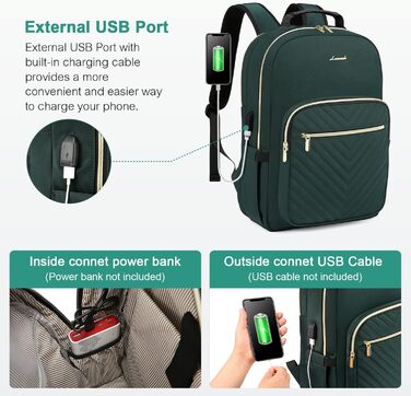 LOVEVOOK Рюкзак для жінок, великий, 15.6 дюймів, сумка для ноутбука, водонепроникний, шкільний рюкзак для дівчат-підлітків, чорний, елегантний рюкзак для роботи, навчання, подорожей (17.3 дюйми, темно-зелений)