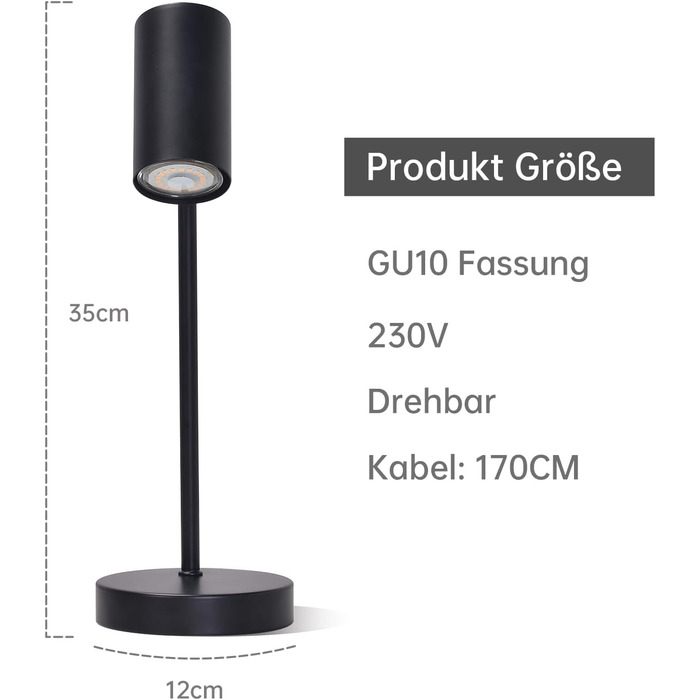 Настільна лампа для вітальні та спальні з регулюванням 350° - металева настільна лампа з вимикачем, для офісу, робочого кабінету (Чорна)