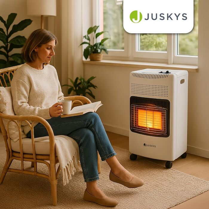 Газова обігрівальна техніка Juskys Keramik GS42US - 4200 Вт з регулятором тиску та шлангом. Мобільний, ефективний та економічний газовий нагрівач.