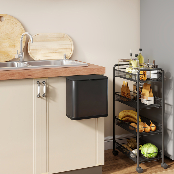 Відро для сміття HOMCOM, 8 л, може бути встановлене як на підлозі, так і підвішене, нержавіюча сталь, чорний