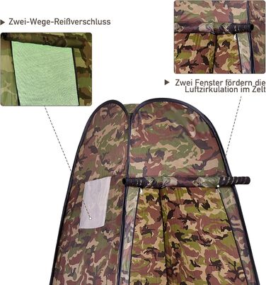 Намет переодягання Relax4Life з системою Pop-up, душовий намет, туалетний намет з вікном, намет-кімнату з поліестеру, 120 x 120 x 190 см, камуфляж Flecktarn