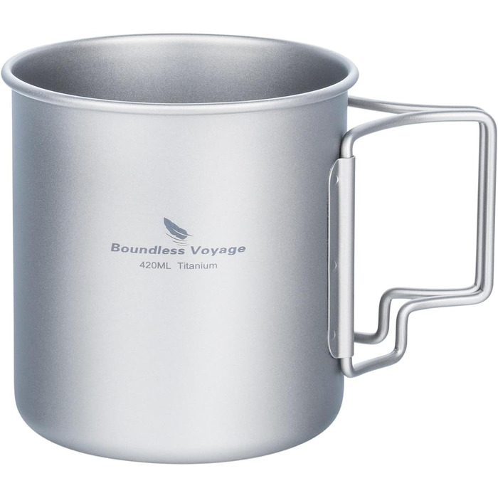 iBasingo Titan Becher - туристичний посуд, термокружка, чашка для кемпінгу з кришкою та складним ручками, 200-750 мл (Ti3024d-420ml)