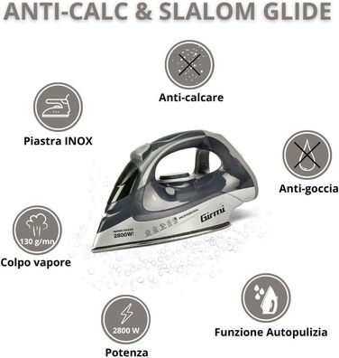 Праска Girmi ST63 з регулюванням температури, 2800 Вт, антинакип, 150 г/хв, 400 cc, сіра