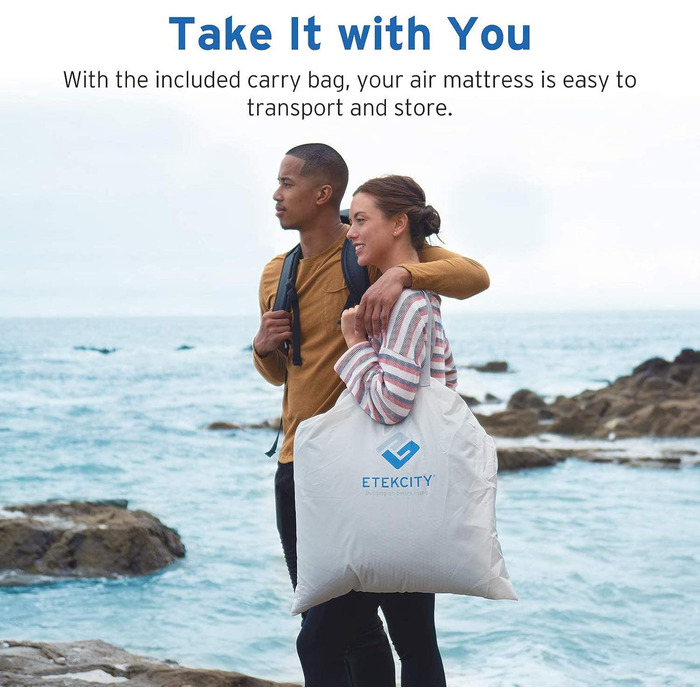 Надувне ліжко ETEKCITY EAM-ET2 для 1 особи - односпальне надувне ліжко для кемпінгу та відпочинку на природі (203 x 152 x 46 см, біле)