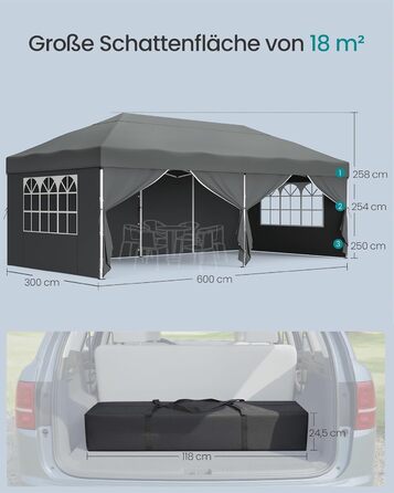 Павільйон SONGMICS 3x3 м, садовий, для відпочинку та заходів, сірий, з 6 боковинами