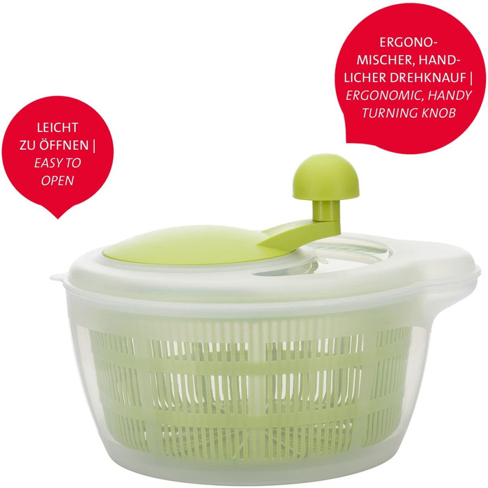 Westmark Salad Spinner, 5 л, ø 26 см, пластик, без бісфенолу А, Fortuna, прозорий/червоний, 243222E2 (яблучно-зелений, стандартний шейкер)