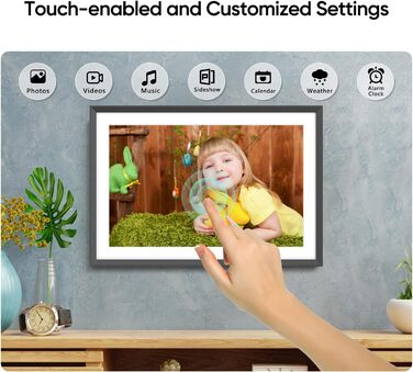 Цифровий фоторамка ARZOPA 15.6 дюймів: безлімітний хмарний сховище, віддалена передача фото та відео, FHD сенсорний екран. Подарунок на святкові дні. Модель D15 (Чорний)