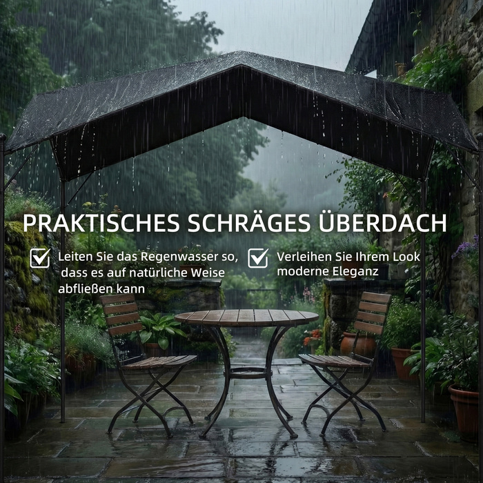 Пергола-павільйон 3x3м, водовідштовхувальний, стабільний, зимостійкий, з сонцезахистом та двосхилим дахом, з трикутними підсилювачами.