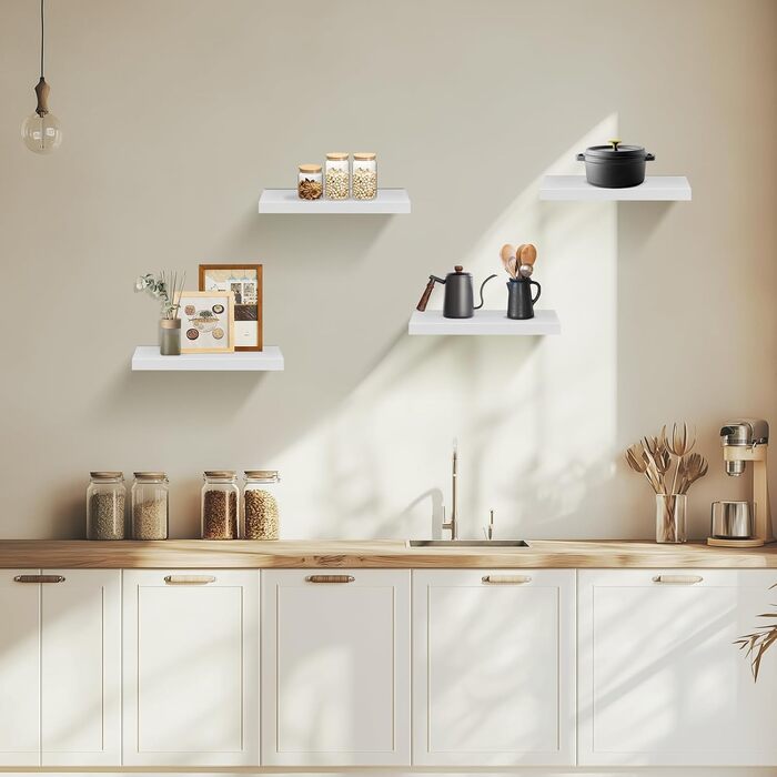 Набір настінних полиць 4 шт. білі, MDF, 40x14x3 см - для книг, декору, настінні стелажі