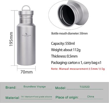 Фляга для води iBasingo Titan 550ml - Металева, для туризму, спорту, з широким горлом