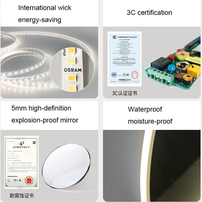 Круглий LED-дзеркало для ванної кімнати з підсвічуванням, 40 см, тепле світло