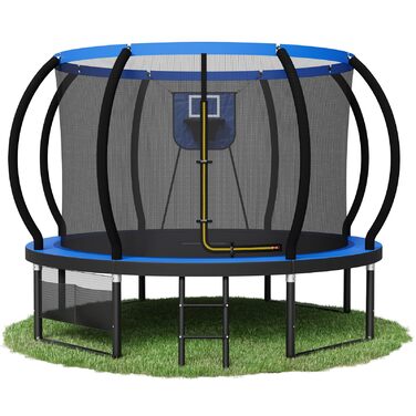 Батут Devoko вуличний з сіткою та кільцем для баскетболу, до 150 кг, Ø 305 см - для дітей та дорослих, блакитний