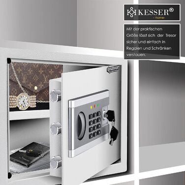 KESSER® Електронний сейф | 38x30x30 см | з батарейним блоком | Вбудоване освітлення | Сейф для підлоги та стіни | Меблевий сейф | Срібний