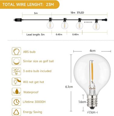 Світлодіодні струнні світильники зовнішні, лампочки 212 G40, водонепроникні, для прикраси та вечірки, 10M