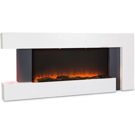 Електрокамін Klarstein Light & Fire 2 Smart з LED-полум'ям, 2000 Вт, настінний, з пультом та таймером, білий, економний, корпус MDF