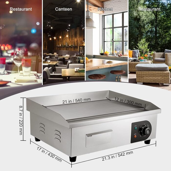 Електричний гриль VEVOR 54 x 30 см, 3000W, з регулюванням температури 50-300°C, для комерційного використання, легко чиститься