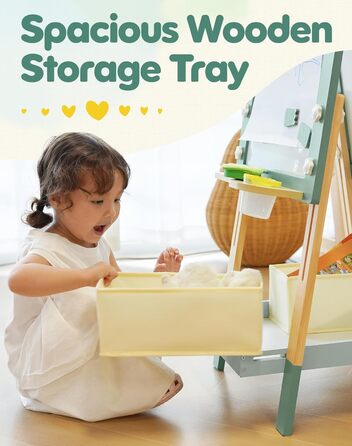 Мольберт для малювання ROBOTIME Alligator – 3-в-1, регульована висота, дерев'яний мольберт з магнітною дошкою, крейдяною дошкою та держателем для рулонів паперу, дитяча арт-станція для хлопчиків та дівчаток